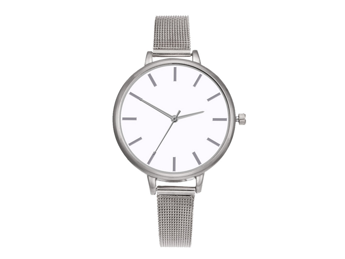 Reloj De Pulsera De Aleación Para Mujer, A La Moda, Con Diseño Sencillo De Cuarzo Tipo Malla Y Esfera Blanca Plateada.