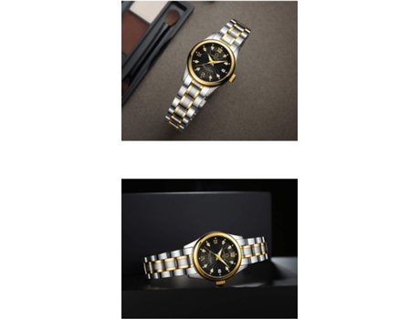 VEANXIN Reloj de pulsera automático para mujer mecánico resistente al agua con cristal de zafiro-plata oro blanco