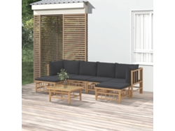 Conjunto de jardín de bambú de 7 piezas con cojines gris oscuro de DKD Home Decor