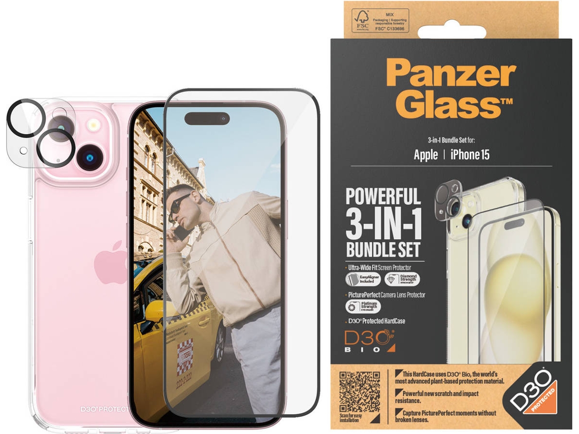Protector de pantalla de cristal Panzer para iPhone 15