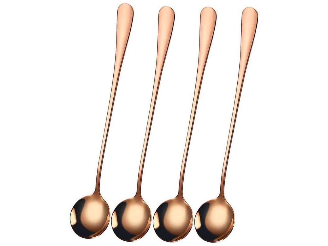 Cucharas mezcladoras de acero inoxidable para cócteles y batidos con mangos largos, 4 unidades.