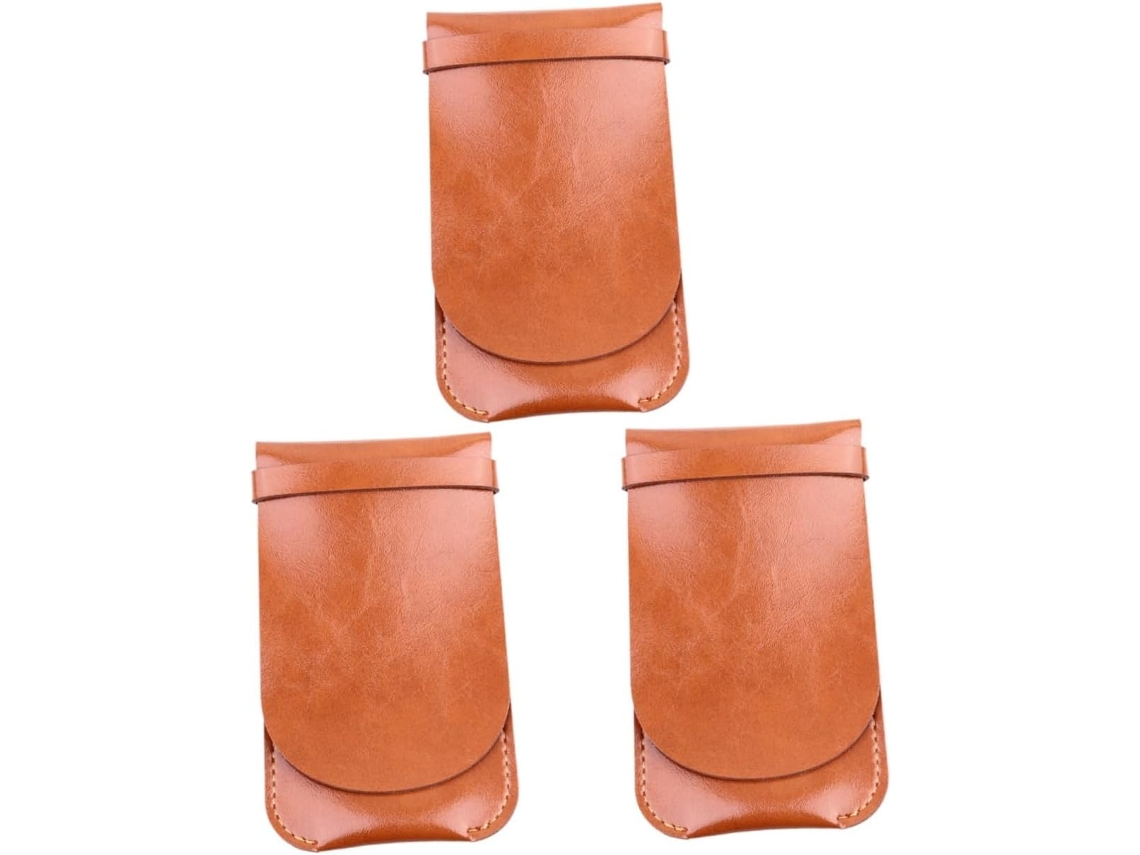 Juego de 3 estuches de piel Nuobesty para guardar objetos, de piel amarilla vintage, ideales para material escolar.
