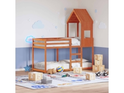 Cama Litera Con Techo Madera Maciza Pino Marrón 90x190 Cm