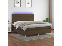 Syfax™ Cama Box Spring Colchón Luces Led Tela Marrón Oscuro 180x200cm