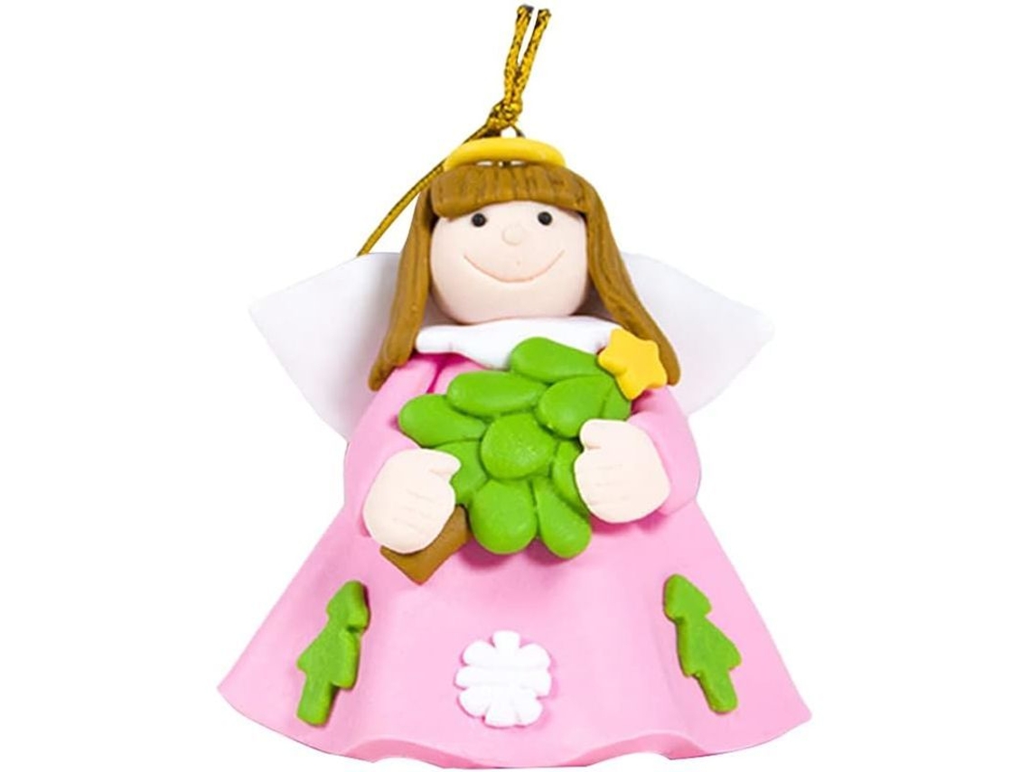 2026-2 Adornos De Ángel Con Alas Para Árbol De Navidad Colgantes Hechos De Cerámica Blanda Rosa