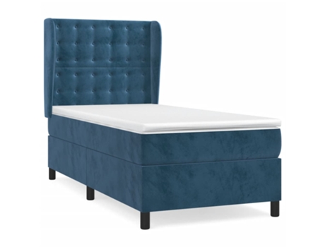 vidaXL Cama con somier y colchón de terciopelo azul oscuro 90x190 cm