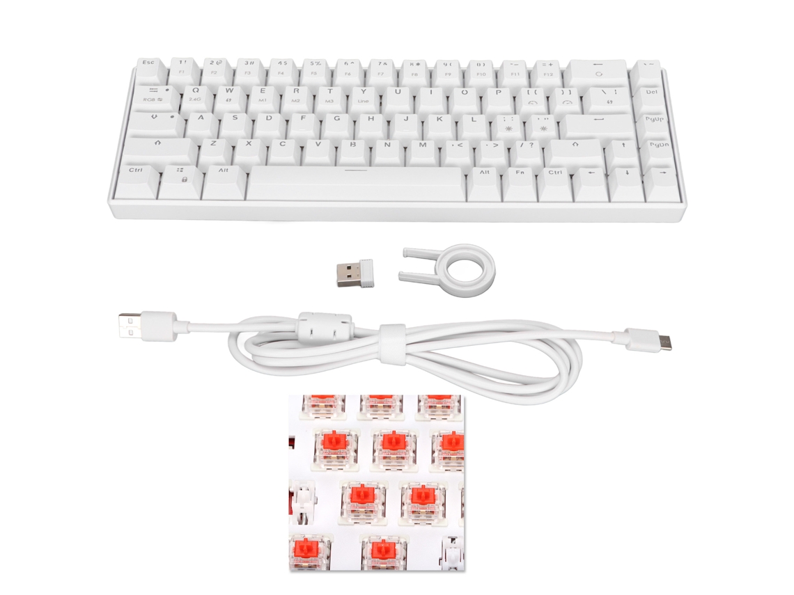 Teclado Mecânico 68 Teclas 3 Modos Sem Fio 2.4g Rgb Switch Vermelho Compatível Com Windows Android