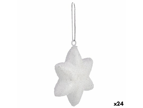 Set Adornos de Navidad Estrella Blanco 6,5 x 6,5 x 2 cm (24 Unidades)