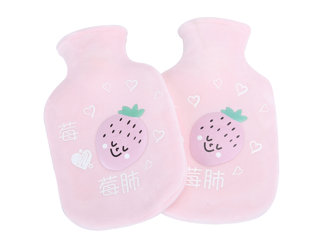 2pcs Botella De Agua Caliente De Caucho Flanela Dibujos Animados 350ml Rosa Claro