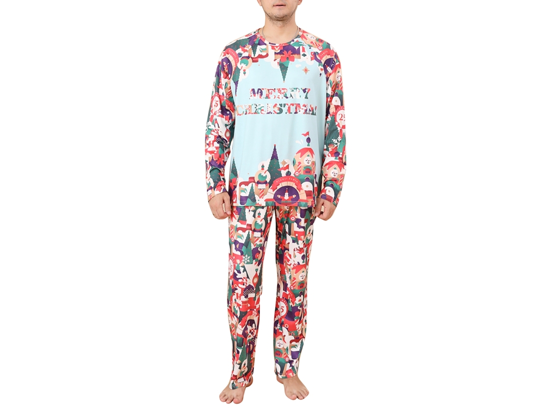 Conjunto De Pijamas De Navidad Para Familia Con Estampado Gráfico, Camiseta Cuello Redondo, Talla Xxl Para Hombres