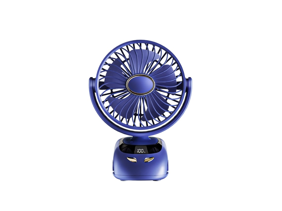 Ventilador Portátil Silencioso (azul) - Recargable Por Usb - Pantalla Led - Luz Nocturna - 5 Velocidades - Rotación De 90°