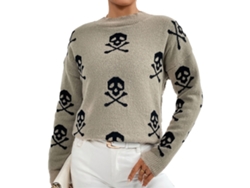 Kkpm-jersey De Punto Para Mujer Cuello Redondo Casual Estampado Pull-over Para Otoño Invierno Primavera Halloween Café Talla L