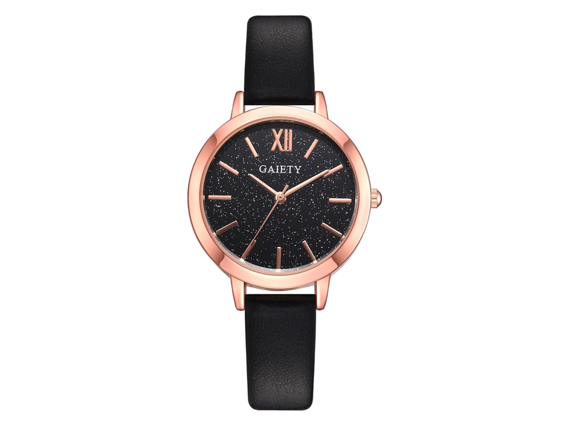 Reloj De Pulsera De Cuarzo Negro Para Mujer Gaiety Con Correa De Pu, Estilo Redondo Sencillo.
