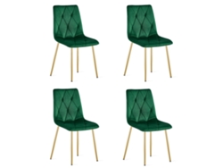 Silla De Comedor Juego De 4 Piezas Tyra Asiento Verde Oscuro, Piernas De Oro, Asiento Acolchado, Asiento Ergonómico