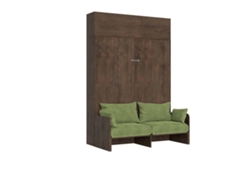 Cama Doble Plegable Kentaro De 160 Cm Con Sofá Y Mueble Alto De Nogal, Color Verde