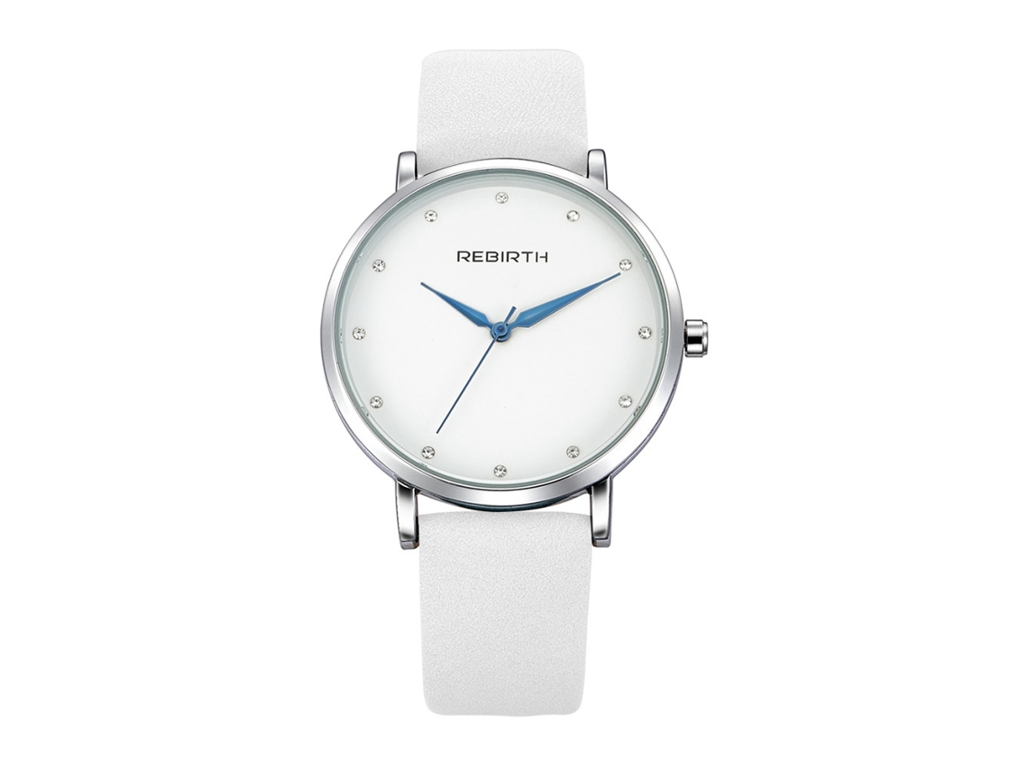 Reloj De Pulsera Rebirth Fashion Con Correa De Cuero Sintético Y Diamantes De Imitación Azules (blanco)