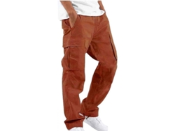 Pantalones deportivos casuales Rebe para hombre con malla elástica, múltiples bolsillos, para uso al aire libre y en el gimnasio, color naranja.