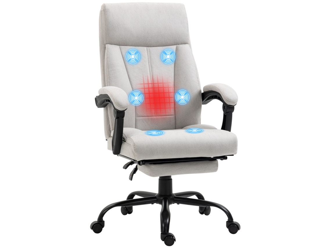 Cadeira De Escritório Com Massagem, Cadeira Para Computador, Aquecimento Lombar, Função De Inclinação, Cinza Claro
