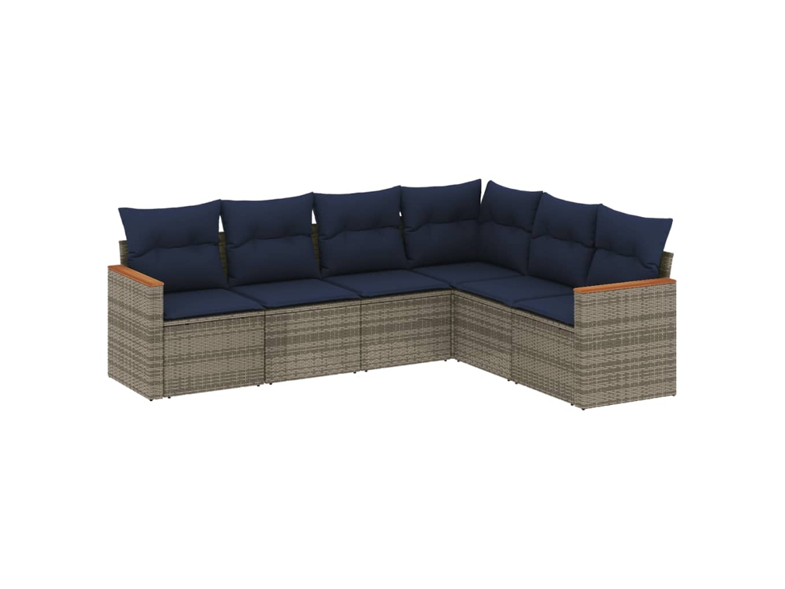 Conjunto de sofás de jardín, 6 piezas, cojines, ratán gris. EXCLUSIVO DE MAISON.