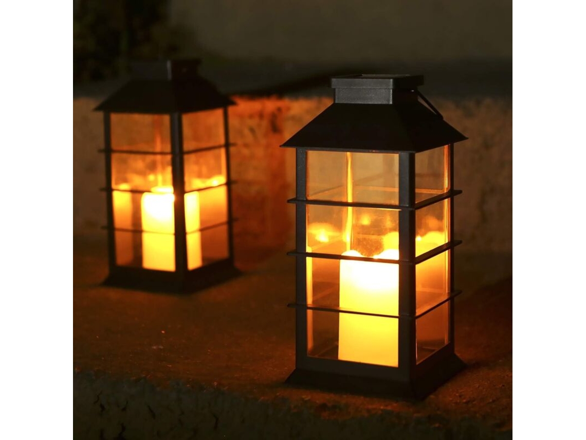 Juego De 2 Faroles Solares Con Efecto De Luz. Lámpara Solar Para Exteriores.