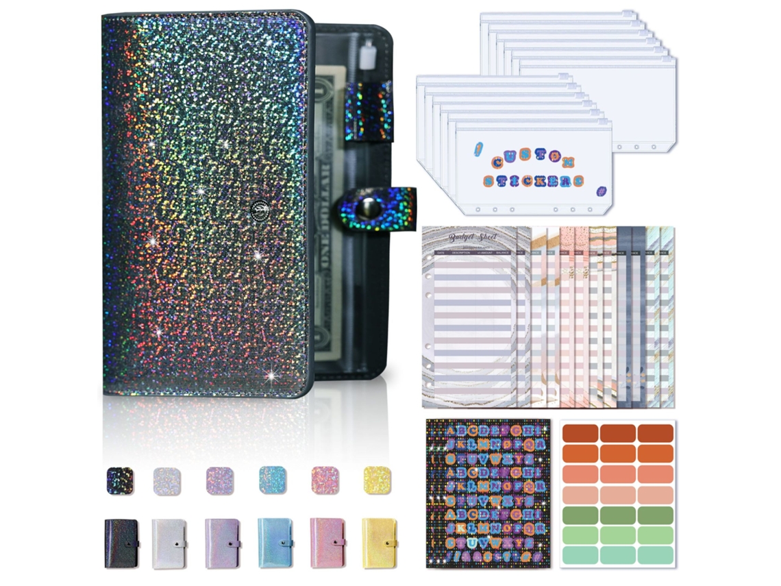 Cuaderno Siurn A6 de hojas sueltas en cuero sintético. Incluye 12 sobres grises con cremallera.