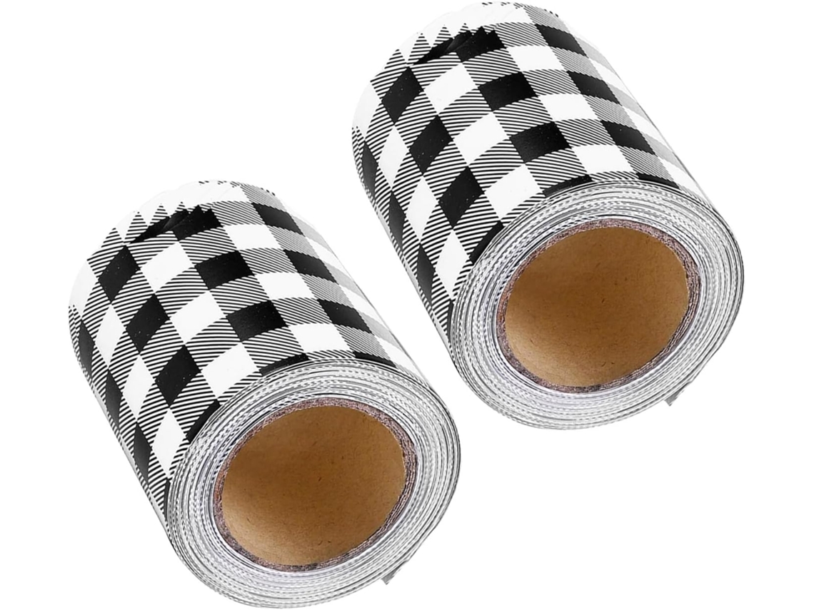 Juego De 2 Rollos De Pegatinas A Cuadros Blancas Y Negras Para Tablón De Anuncios.