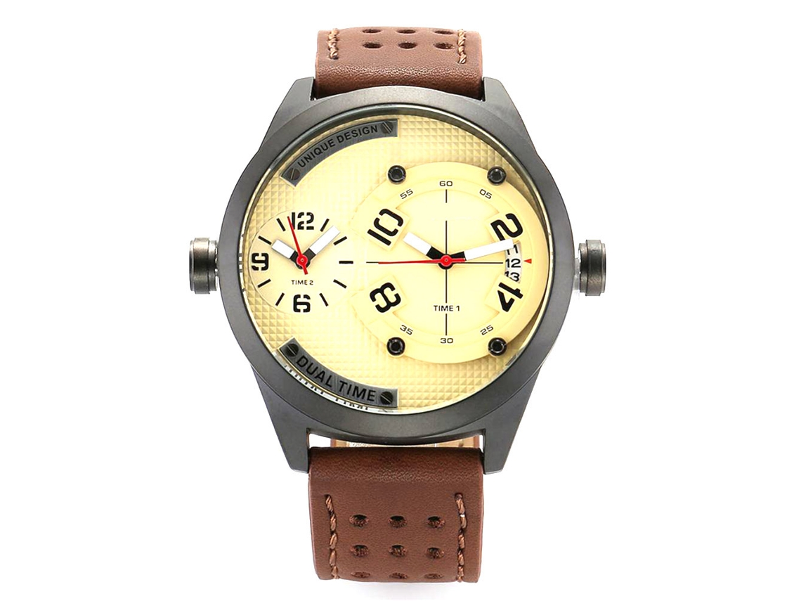 Reloj Hombre Empresarial Resistente Cuarzo Con Calendario Y Agujas Amarillo