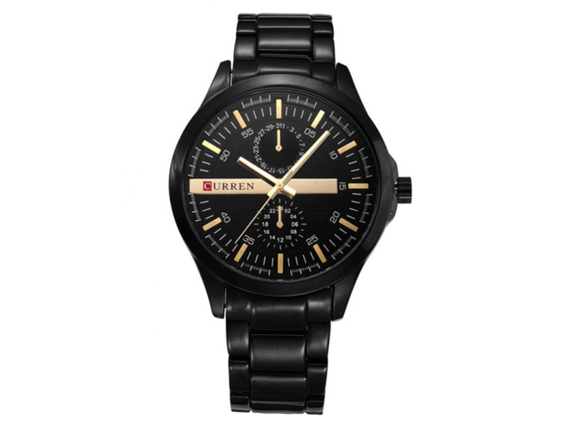 Reloj Cuarzo Hombre Acero Inoxidable Impermeable Moda Pulsera Ajustable Negro