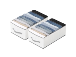 Caja organizadora de ropa para armario, paquete de 2, 7 compartimentos, plegable con asa, organizador para vaqueros