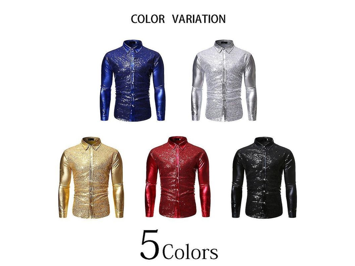 2026-camisa De Manga Larga Con Puntillas Y Estampado Dorado Para Hombre Dif L Negro