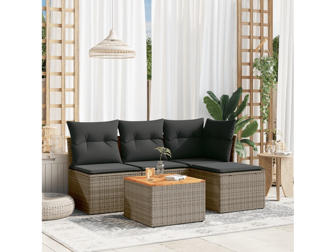 Conjunto de sofá de jardín de 5 piezas con cojines, ratán gris, DKD Home Decor