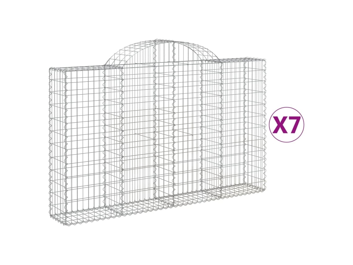 Conjunto 7 Cesta De Gaviones VIDAXL Plateado Hierro (200x30x120/140cm)