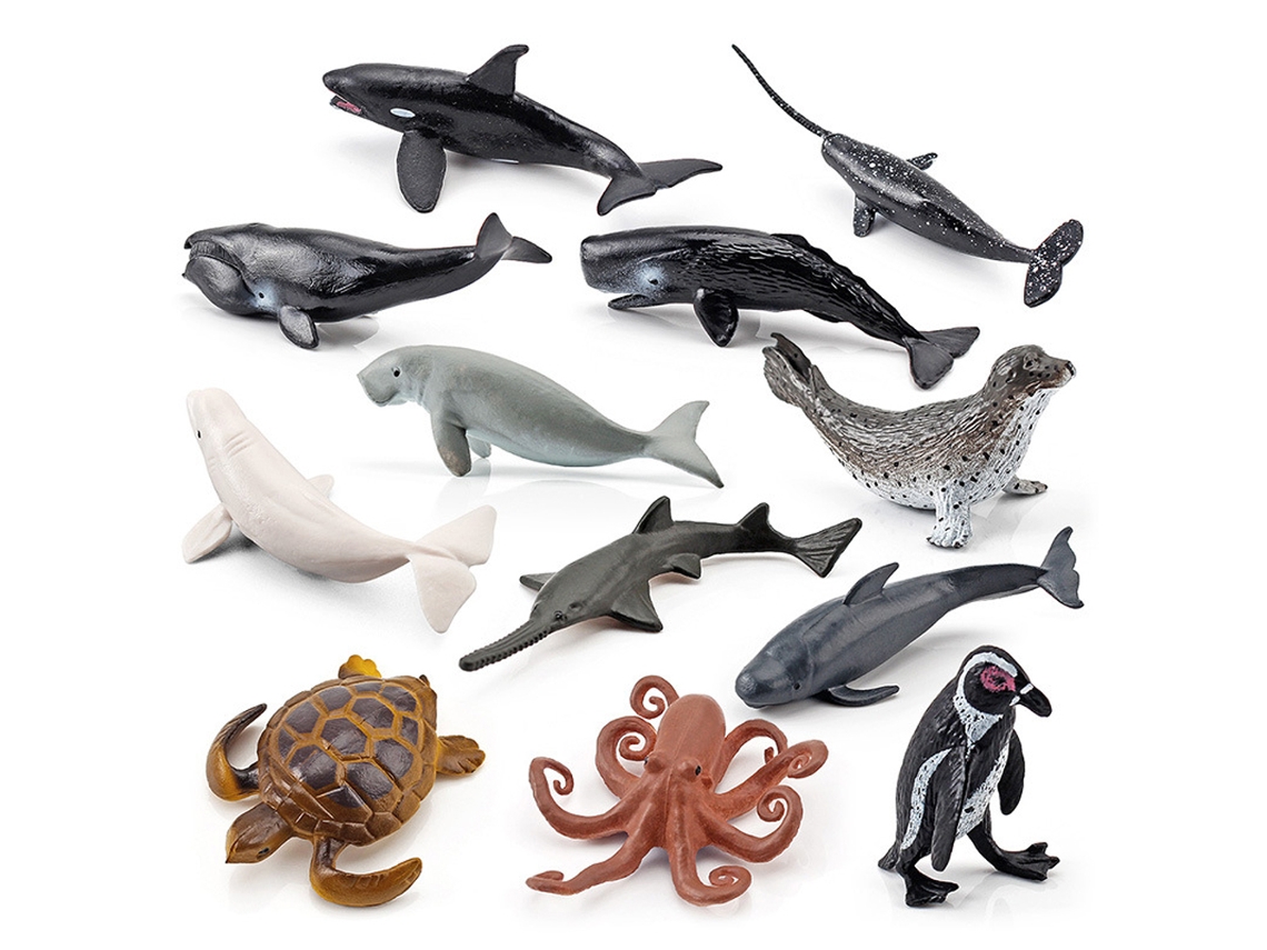 Bjww-12 Peças De Mini Brinquedos Marinhos Para Crianças Figuras Plásticas De Animais Marinhos Modelos De Simulação Presente Infantil