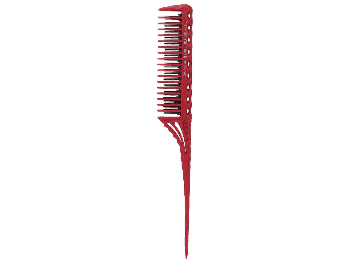 Peine recto con mango largo, diseño elegante y ligero, ideal para uso doméstico y profesional en salones de belleza. Rojo.