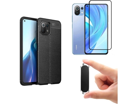 Kit Película Full Cover Xiaomi Mi 11 Lite 4G PHONESHIELD Rugged Leather y Soporte Magnético Negro