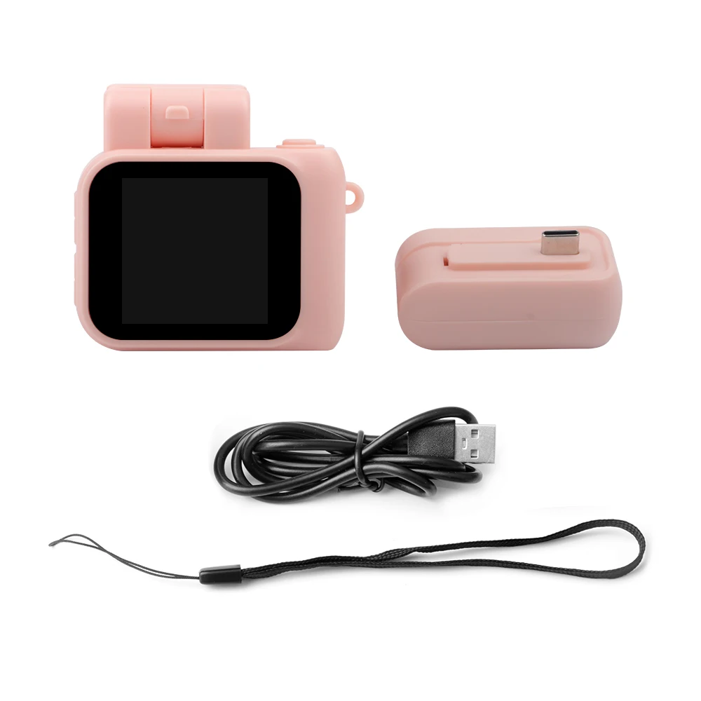 Minicámara Réflex Para Niños (rosa + Batería - 64 Gb) Con Flash Y Base Para Batería, 1080p, Pantalla Lcd