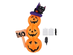 Calabaza decorativa con luz LED a batería y gato negro inflable
