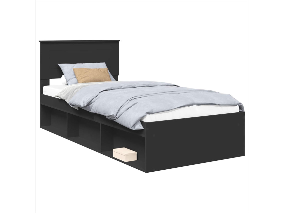 Cama Individual | Estructura De Cama Negro 75 X 190 Cm Madera De Ingeniería