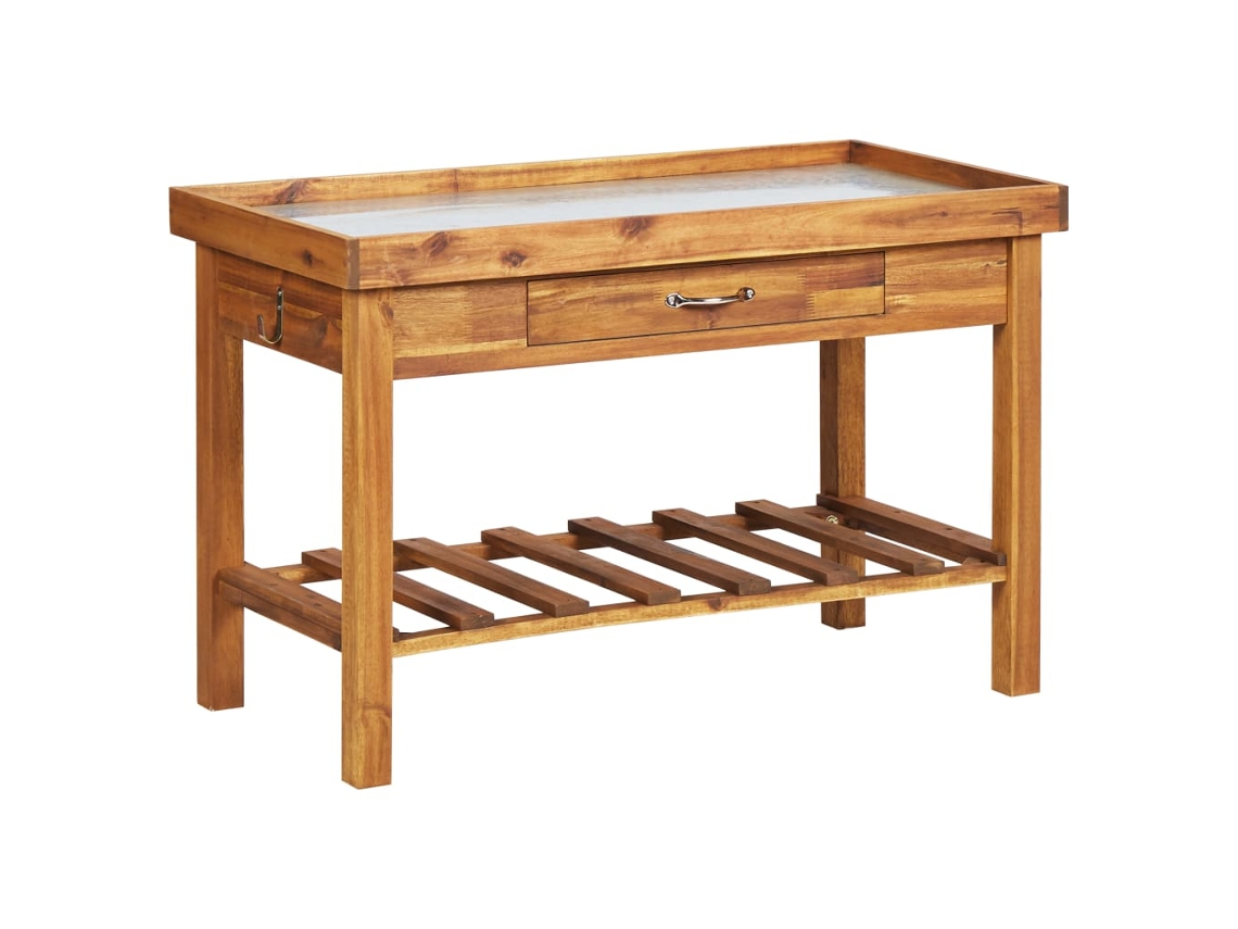 Bancada de Jardín con Tablero de Zinc y Madera de Acacia Maciza
