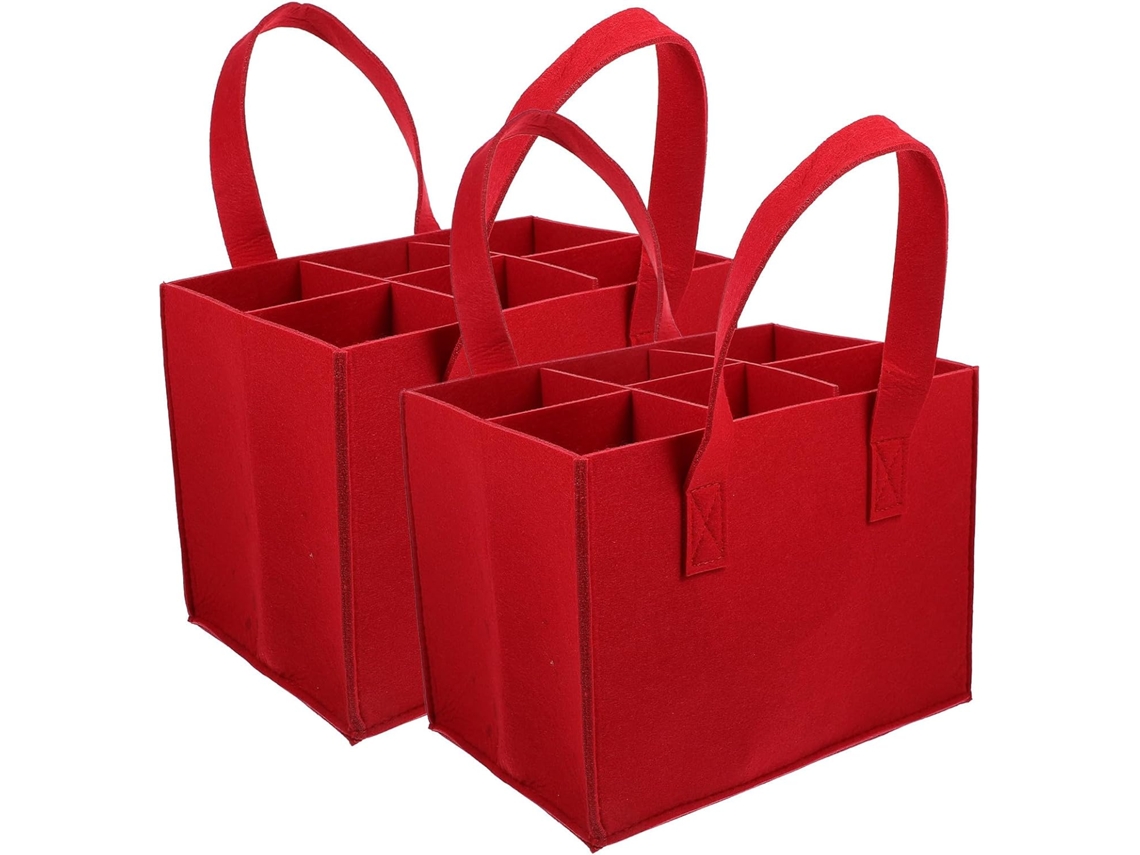 Juego De 2 Fundas De Fieltro Rojo Para Botellas De Vino Ciieeo Con 6 Compartimentos Y Separadores.
