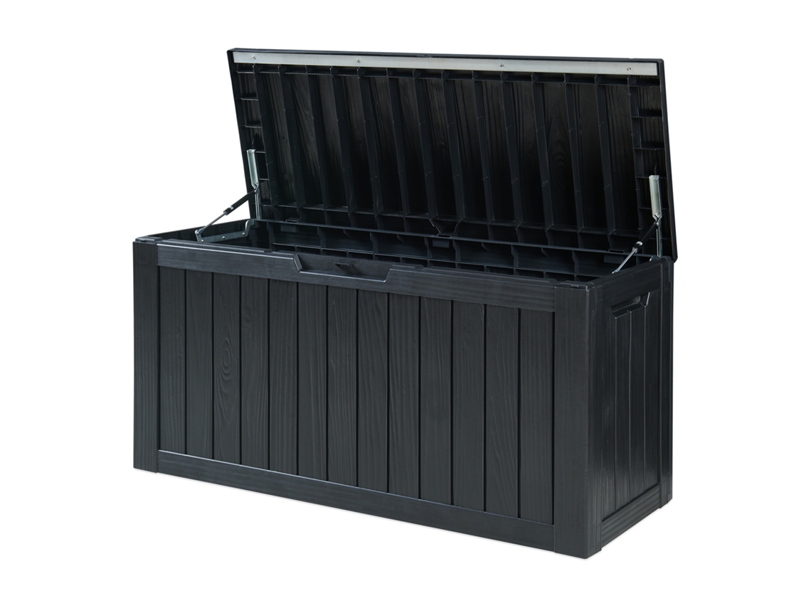 Arcón Exterior Vades Con Tapa 117x47x59cm - Negro Efecto Madera casa.pro