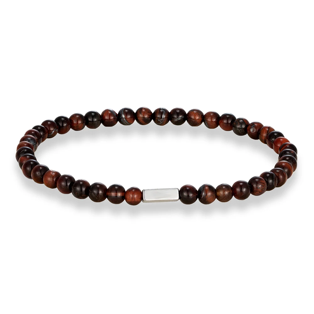 Pulsera De Ojo De Tigre Rojo De 17 Cm Y 4 Mm, Pulsera De Piedra Curativa Natural.