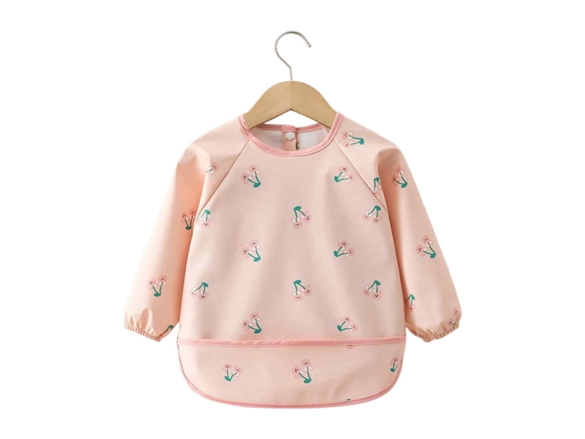 Babero Infantil Con Mangas Largas, Impermeable, Fácil De Limpiar, Para Niños De 6 Meses A 3 Años - Rosa