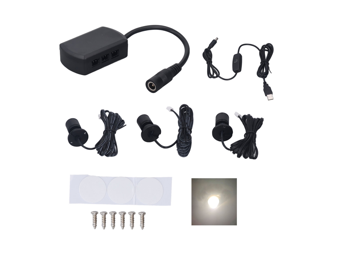 Mini holofote LED regulável USB 5V Bj-luz para vitrines, joias e armários, luz natural, preto.