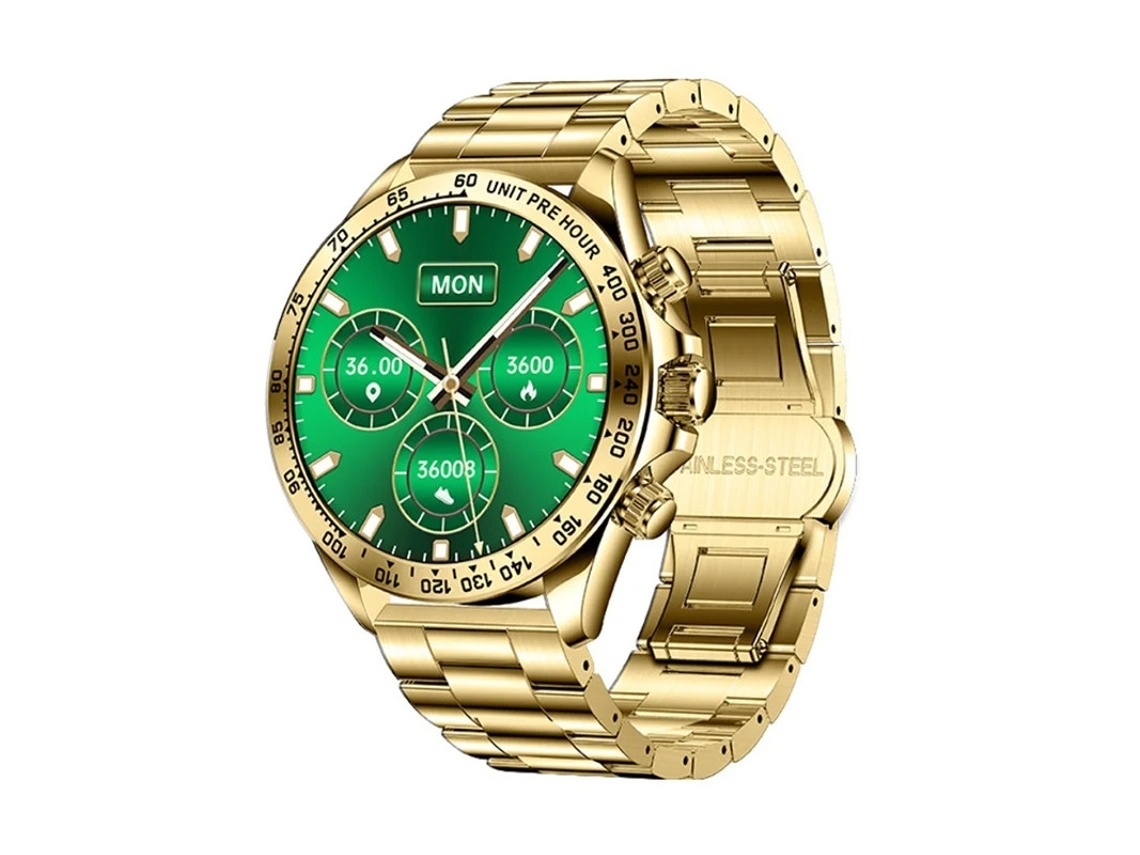 Reloj inteligente con llamadas Bluetooth, botón giratorio, monitorización de frecuencia cardíaca y presión arterial, dorado Bestvite