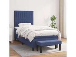 Cama Box Spring Con Colchón Tela Azul 90x200 Cm