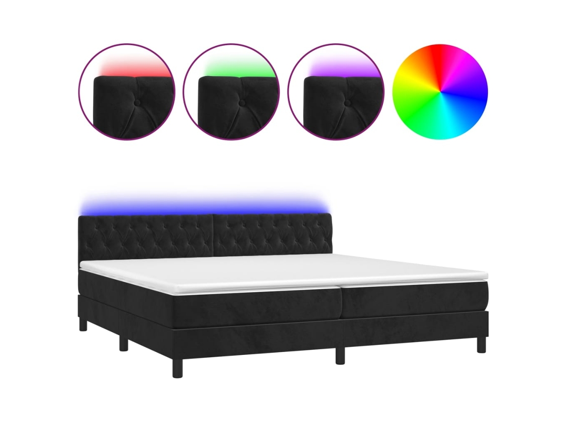 Maison Exclusive - Cama Box Spring Colchón Y Led Terciopelo Negro 200x200 Cm