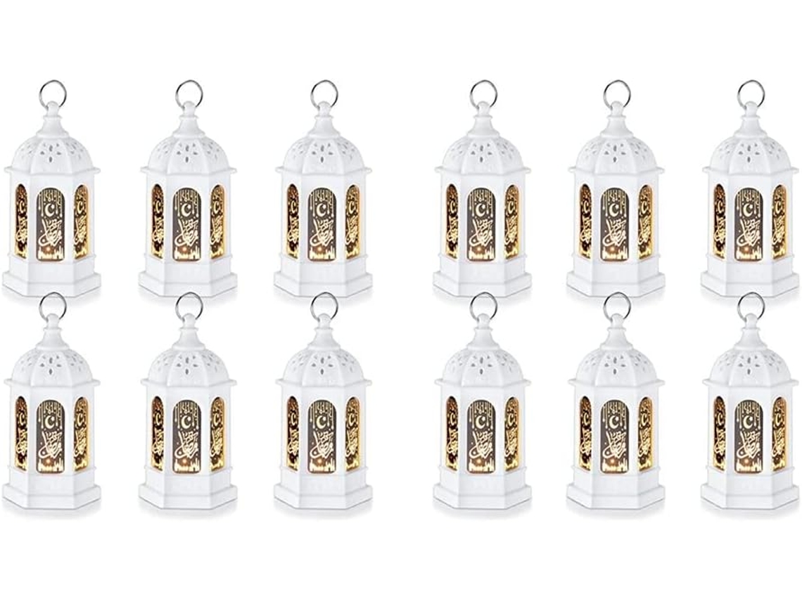 Juego de 12 minifaroles LED para Ramadán Mubarak con luces de luna y estrellas, Es Gokoco