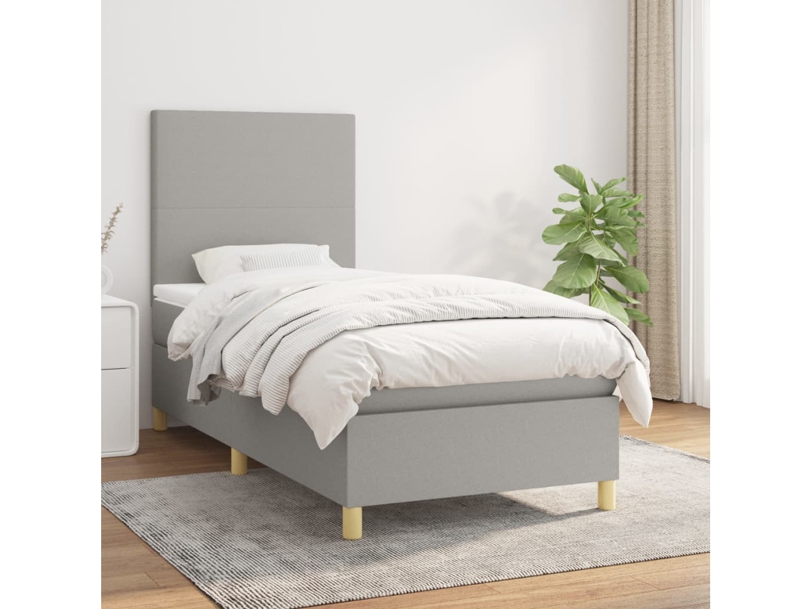 Cama Box Spring Con Colchón Tela Gris Claro 100x200 Cm