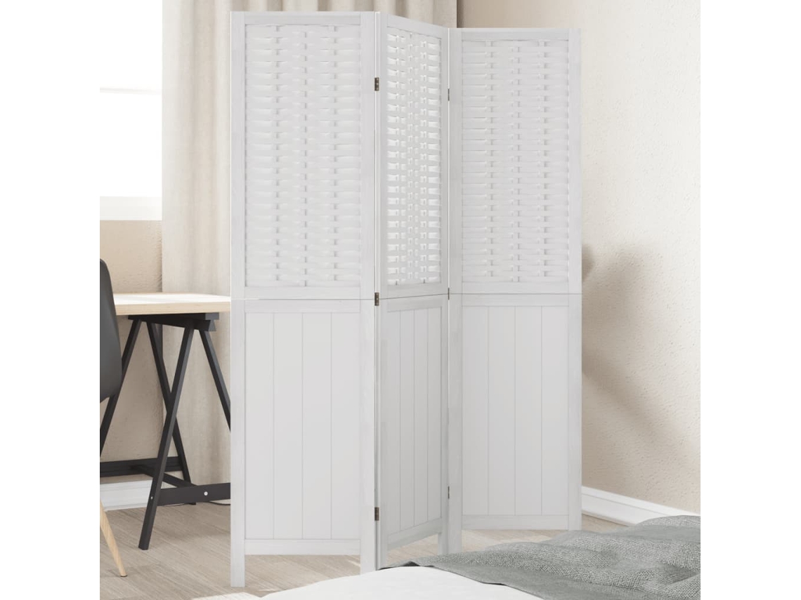 Biombo Separador De 3 Paneles Madera Maciza Paulownia Blanco